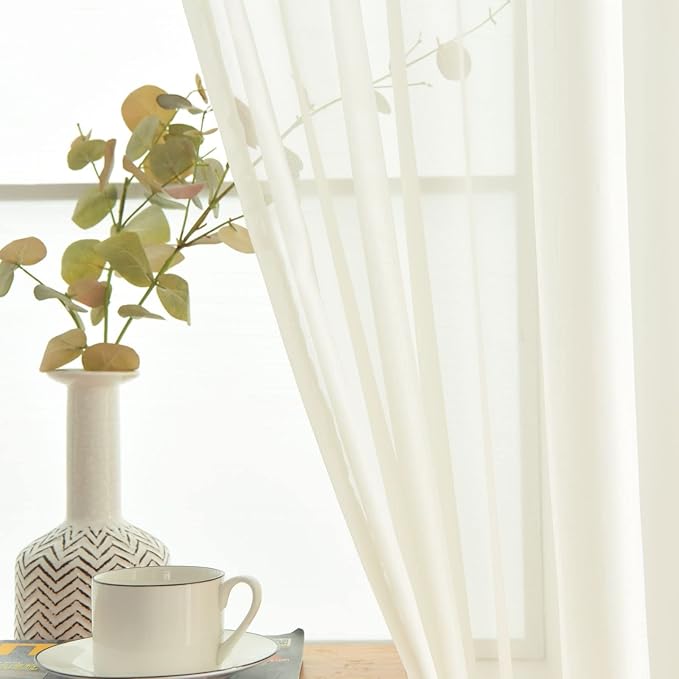 SpaceDresser Basic Rod Pocket Sheer Voile Window Curtain Panels White 1 Pair 2 Panels 38 Width 63 Inch Long for Kitchen Bedroom Children Living Room Yard(Ivory,38 W x 63 L)