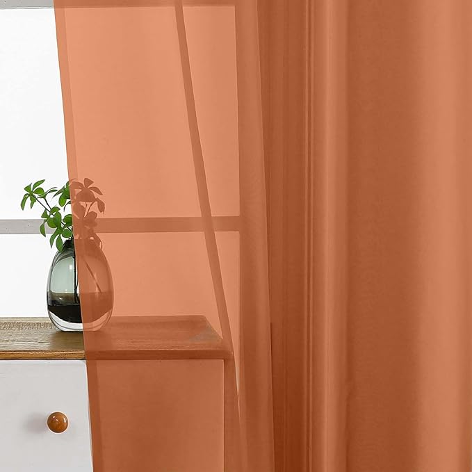 Orange Sheer Curtains Tier 30 Inches Length 2 Panels Set, Light Filtering Lightweight Soft Window Treatments Drapes, Cute Elegant Cafe Curtains for Nursery, Dual Rod Pocket, 2x42Wx30L Inches