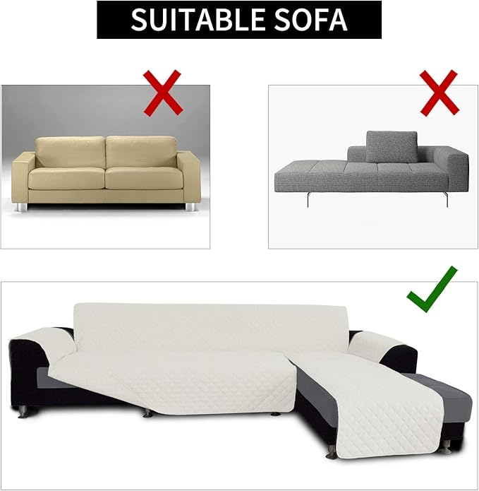 Easy-Going Sofa Slipcover L Shape Sofa Cover Sectional Couch Cover Chaise Cover Reversible Furniture Protector Cover for Pets Kids Children Dog Cat (Small, Ivory/Ivory)