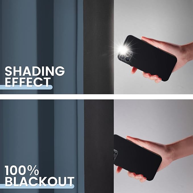 SimpleHome 100% Blackout Curtains for Bedroom,Thermal Insulated Grommet Window Drapes Room Darkening Stone Blue Curtains for Living Room with Black Back,52 x 84 Inch,2 Panels