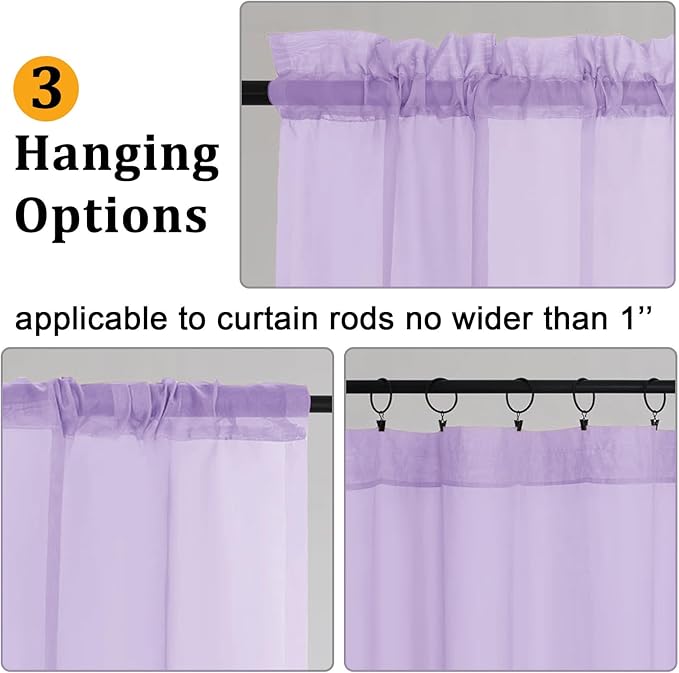 Gwine Lilac Sheer Curtains 72 Inches Long 2 Panels Set for Front Door, Light Filtering Sheer Curtains for Living Room, Rod Pocket Window Treatments Drapes, Each 42" Wx72 L