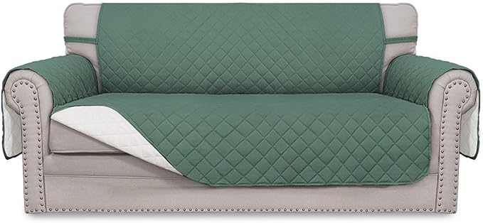 Easy-Going Sofa Slipcover Reversible Loveseat Sofa Cover Couch Cover for 2 Cushion Couch Furniture Protector with Elastic Straps for Pets Kids Dog Cat (Oversized Loveseat, Cyan/Ivory)