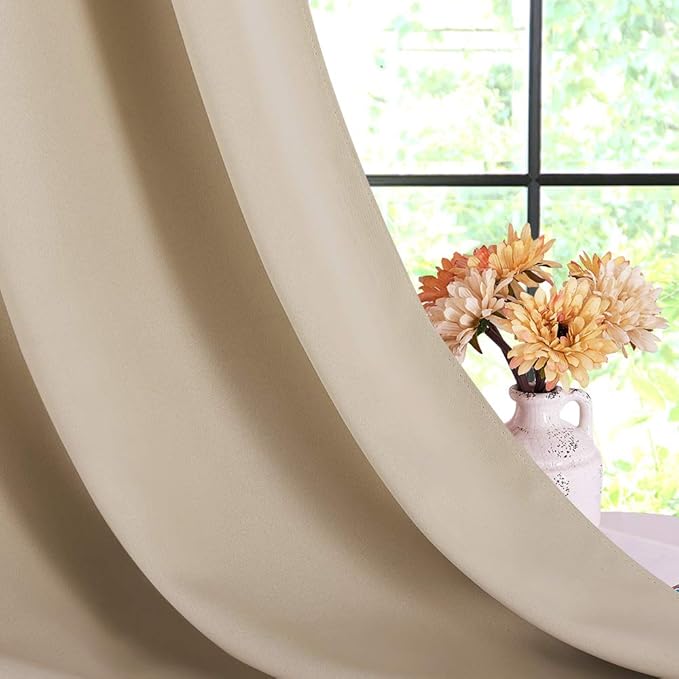 NICETOWN Room Darkening Draperies Window Curtain Panels, Thermal Insulated Grommet Room Darkening Curtains for Bedroom (Biscotti Beige, 2 Panels, W70 x L108 -inch)