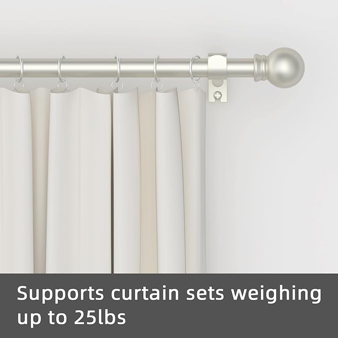 GXOACKJ Curtain Rods for windows 66-120 inch, 5/8 inch Decorative Nickel Splicing Heavy Duty Metal Curtain Rod set with Brackets