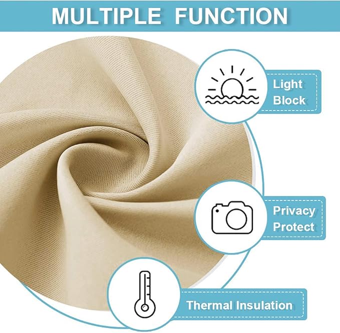 RYB HOME Blackout Curtains for Living Room - Room Darkening Curtains Polyester Thermal Insulated Drapes Privacy Protect for Bedroom Entryway, W 42 x L 45, Biscotti Beige, 2 Pcs