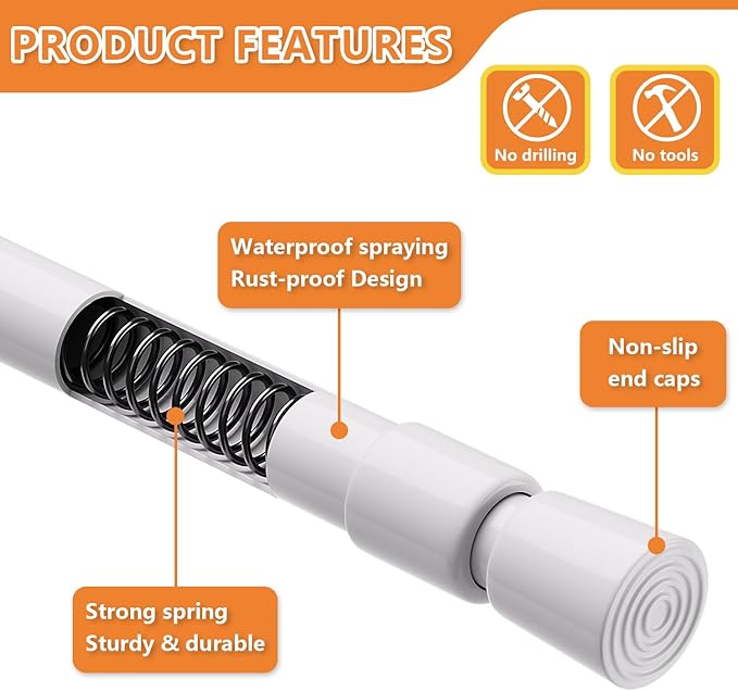 KXLife 4 Pack 5/8" Spring Tension Curtain Rod, Adjustable Tension Rods White 18 to 30 Inch, RV Tension Bars, Tension Rod for Closet