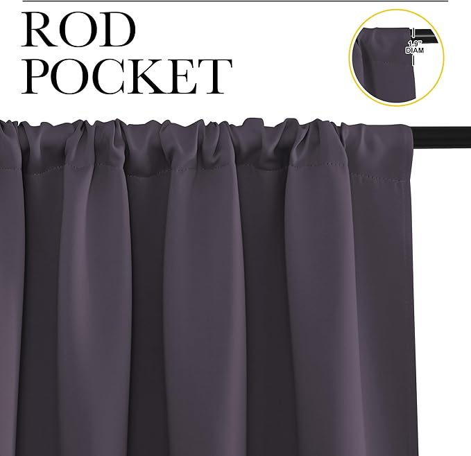 NICETOWN Kitchen Curtains, Greyish Purple, 34" x 40", Set of 2, Short Blackout Curtains & Drapes, Thermal Insulated Rod Pocket Window Treatment Draperies for Nursery
