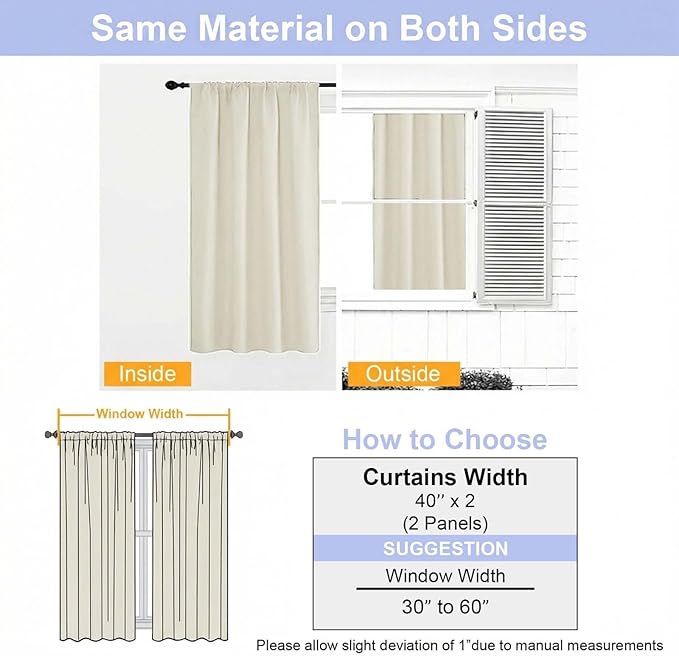 Simplebrand Ava Ivory Light Filtering Curtains for Bedroom 72 Inch Length 2 Panels Set, Privacy Thermal Insulated Rod Pocket Door Window Curtains for Patio French Door Front Door, W40 x L72 Inch
