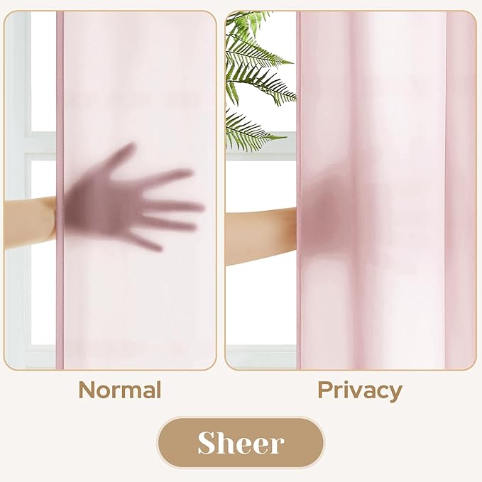 HOMEIDEAS Non-See-Through Light Pink Privacy Sheer Curtains, 52 X 45 Inches Long 2 Panels Sheer Curtains Light Filtering Window Drapes for Bedroom Living Room