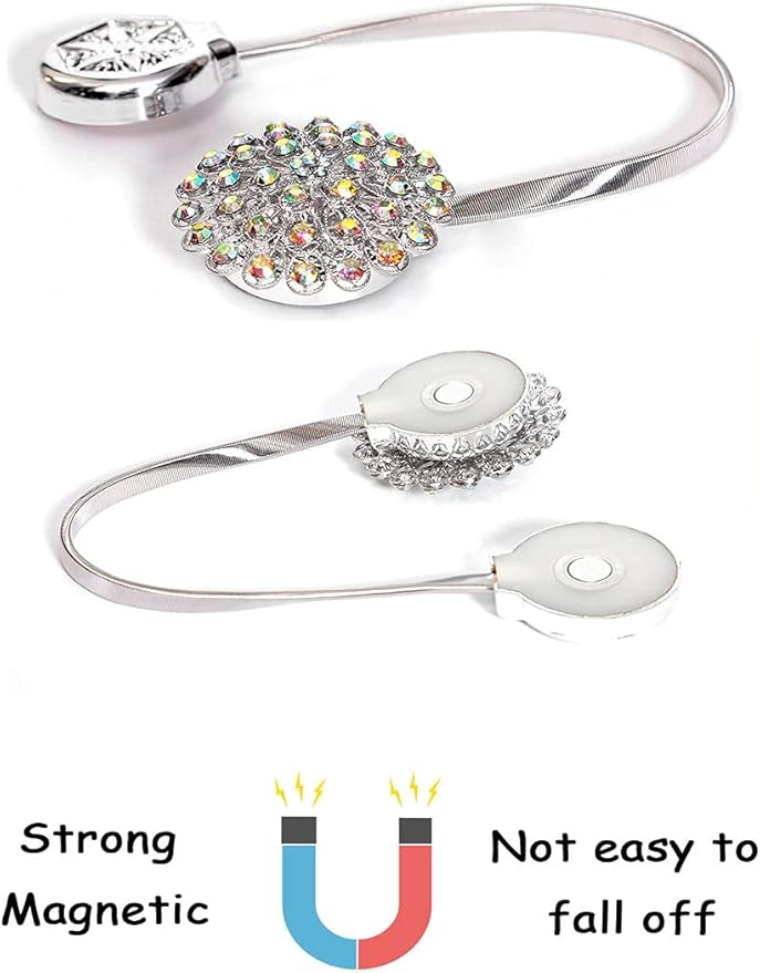 Magnetic Tiebacks for Curtains, 2 Pack Sparkling Crystal Flower Curtain Tiebacks Curtain Buckle Clips with High-Elastic Spring Wire for Home Office Decoration (Colorful)