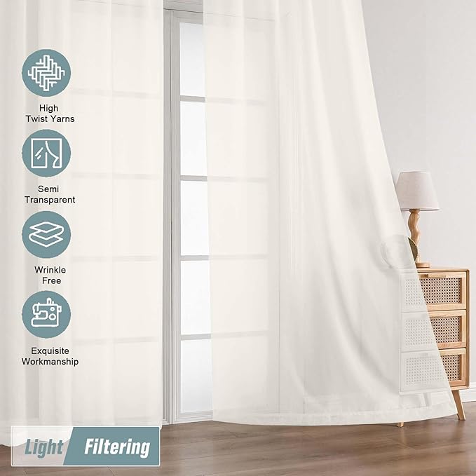 Ivory Sheer Curtains 84 Inches Long 2 Panels, Elegant Airy Transparent Light Filtering Window Curtains, Window Drapes for Living Room Bedroom, Top Dual Rod Pocket Design, 2x42Wx84L Inches