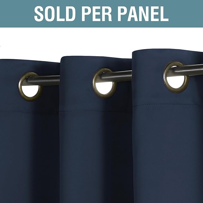 H.VERSAILTEX Ultra Soft Premier Blackout Curtain for Living Room Extra Long, Thermal Insulated Bedroom Curtains Grommet Top, Noise Reducing Patio Door Curtain - Navy Blue, One Panel, 52'W x 96'L