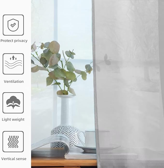 youleyar Solid Sheer Rod Pocket Curtain Voile Draperies 2 Panels White Beige Black Grey Ivory 52 Inch Width 96 Inch Long 1 Pair for Kitchen Bedroom Children Living Room Yard (Silver Grey,52Wｘ96L)