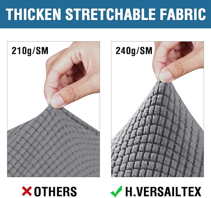 H.VERSAILTEX 3 Piece Stretch Sofa Covers for 2 Cushion Loveseat Couch Covers for Living Room Furniture Cover (Base Cover Plus 2 Seat Cushion Covers) Thicker Jacquard Fabric(Medium Sofa, Grey)