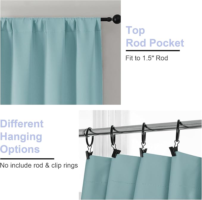 Simplebrand Ava Aqua Short 24 Inches Blackout Curtain 2 Panels Set, Half Window Rod Pocket Privacy Curtain Tiers for Kitchen, Curtains Blackout for Bathroom Shades, W30 x L24 Inch, Aqua
