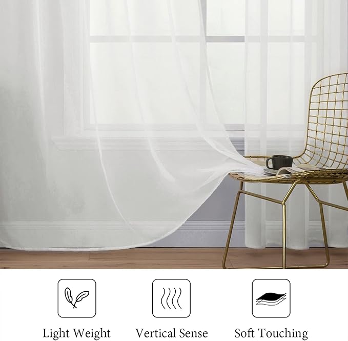 MIULEE Ivory Window Sheer Curtains for Bedroom Living Room Solid Elegant Net Drapes 2 Panels Width 38 x Length 63 Inches