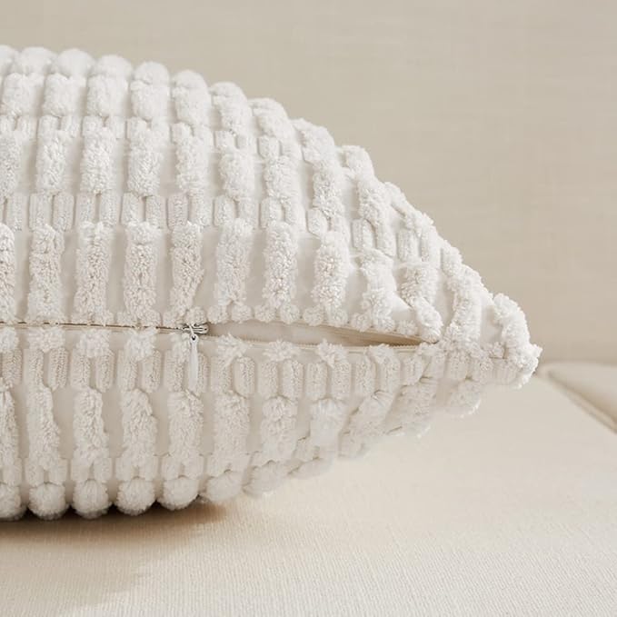 Fancy Homi 4 Packs Pure White Decorative Throw Pillow Covers 16x16 Inch for Living Room Couch Bed, Rustic Modern Farmhouse Boho Home Decor, Soft Plush Corduroy Cute Square Accent Cushion Case 40x40 cm