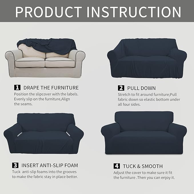 Easy-Going Stretch Oversized Sofa Slipcover 1-Piece Sofa Cover Furniture Protector Couch Soft with Elastic Bottom for Kids, Polyester Spandex Jacquard Fabric Small Checks Dark Blue