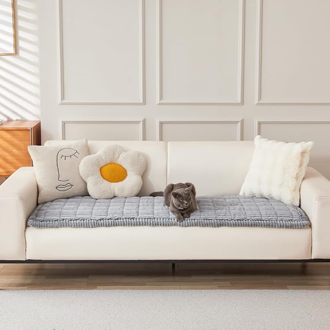 Couch Cover for Dogs Washable, Fuzzy Pet Couch Covers for 3 Cushion Sofa Pet Friendly, Non Slip Sofa Cover (Light Blue-Grey, 27.6" x 82.7"/70 x 210cm)