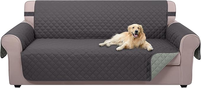 U-NICE HOME Reversible Sofa Cover Washable Couch Cover for Dogs with Elastic Straps Water Repellent Furniture Protector for 3 Cushion Couch Pet Friendly (Sofa, Dark Grey/Light Grey)