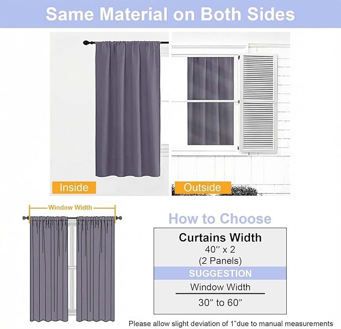 Simplebrand Ava Greyish Purple Blackout Curtains for Bedroom 96 Inches Long 2 Panels, Solid Thermal Insulated, Energy Saving Nursery Window Treatment Curtains Blackout Drapes, W40 x L96 Inch