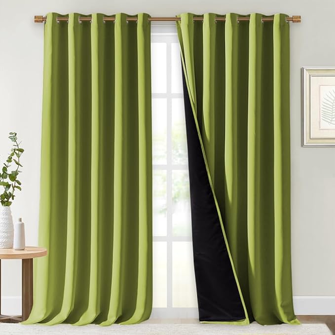NICETOWN 100% Blackout Curtains for Windows, Pack of 2, 70" W x 108" L, Fresh Green, Super Heavy-Duty Black Lined Total Darkness Drapes for Bedroom, Privacy Assured Window Treatment for Patio