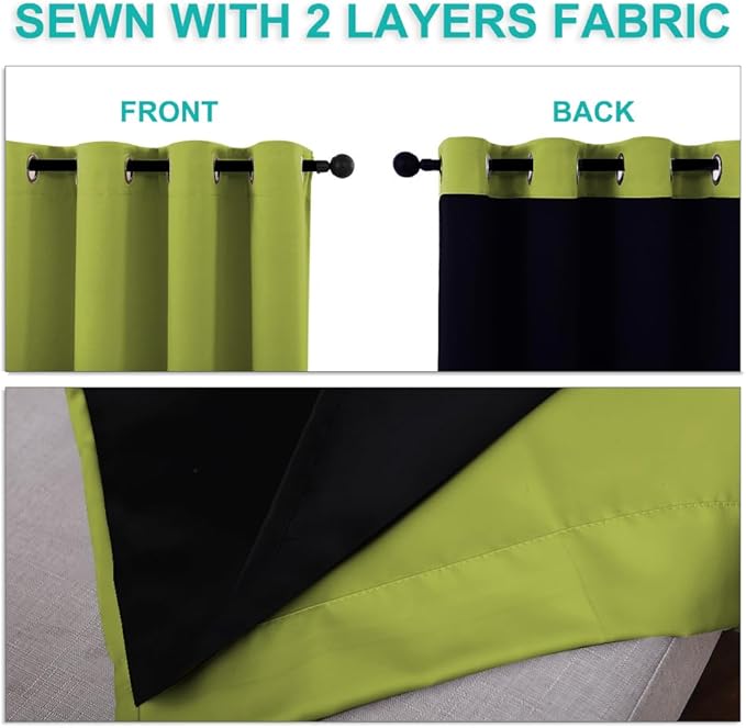 NICETOWN Extra Long Truly Blackout Drapes for Hall and Villa, 46" Width Each Panel, 45" Length, Fresh Green, 2 Pieces, 100% Blackout Window Curtain Panels with Black Lined for Night Shift Worker
