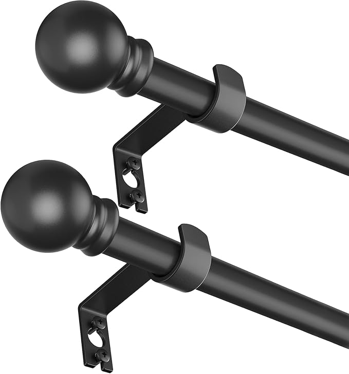 SMODBRODRE Curtain Rods for window 32 to 62,2 Pack Black 5/8 inch Splicing, Single Window Curtain Rod Set with Brackets, Decorative Blackout Metal Curtain Rods