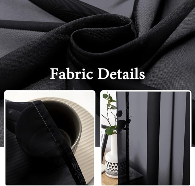 MIULEE 2 Panels Solid Color Sheer Window Curtains Elegant Halloween Window Voile Panels/Drapes/Treatment for Bedroom Living Room (54X90 Inches Black)