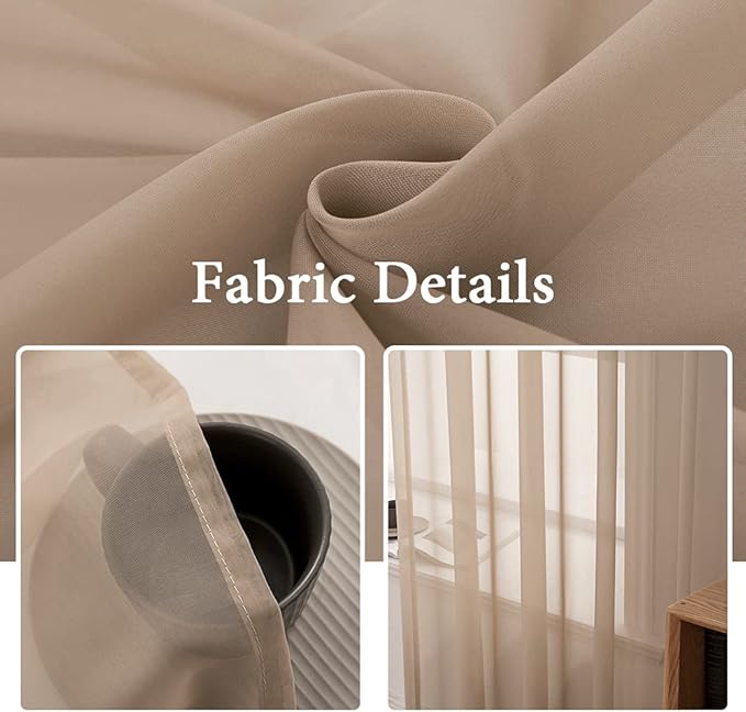 MIULEE 2 Panels Solid Color Sheer Window Curtains Elegant Window Voile Panels/Drapes/Treatment for Bedroom Living Room (54X108 Inches Brown)