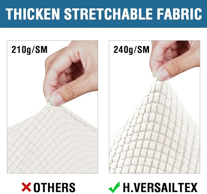 H.VERSAILTEX 3 Piece Stretch Sofa Covers for 2 Cushion Loveseat Couch Covers for Living Room Sofa (Base Cover Plus 2 Seat Cushion Covers) Thicker Jacquard Fabric (Medium Sofa, Porcelain White)
