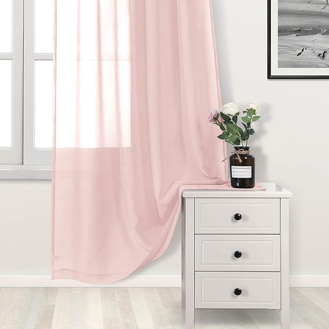 DWCN Blush Pink Sheer Curtains Semi Transparent Voile Rod Pocket Curtains for Bedroom and Living Room, 52 x 84 inches Long, Set of 2 Panels