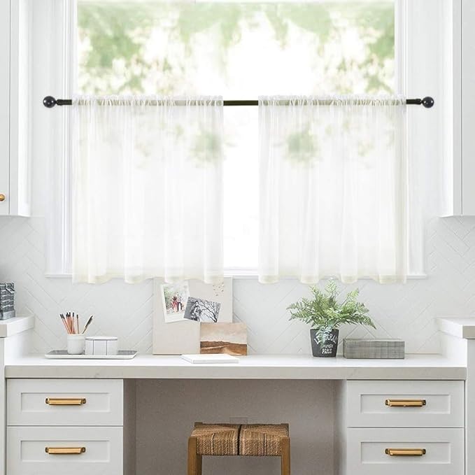 MIULEE 2 Panels Kitchen Tiers Half Window Sheer Curtains Rod Pocket Voile Drapes for Kitchen Bathroom Small Windows 54 by 36 Inch Ivory