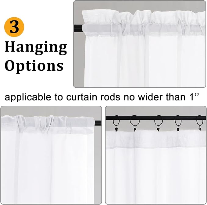 Gwine Sheer White Curtains 96 Inches Long 2 Panels Set, Light Filtering Voile Fimly Sheer Curtains for Living Room Bedroom, Elegant Soft Airy Rod Pocket Window Treatment, 59Wx96L Inch, 2PCS, White