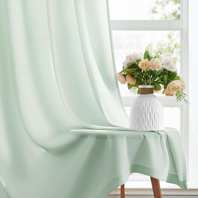 HOMEIDEAS Non-See-Through Sage Green Privacy Sheer Curtains, 30 X 36 Inches Long 2 Panels Sheer Curtains Light Filtering Window Drapes for Bedroom Living Room