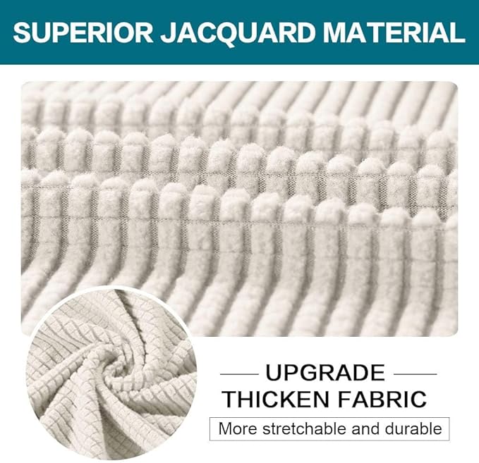 Turquoize 3 Piece Sofa Covers for 2 Cushion Couch Loveseat Slipcover Soft Couch Cover for Dogs-Washable Sofa Furniture Cover with 2 Individual Cushion Covers, Thick Jacquard Fabric (Loveseat, Ivory)
