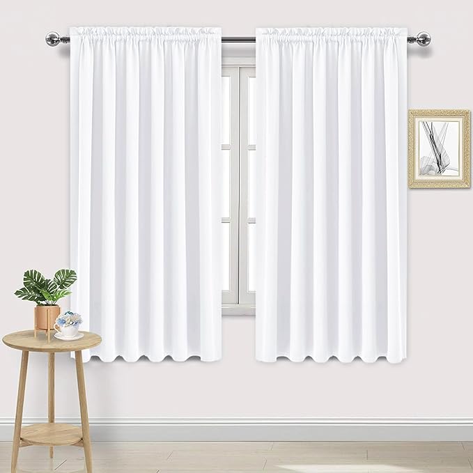 DWCN White Curtains for Living Room Thermal Insulated, 50% Light Blocking Curtains for Bedroom, Dining Room Window, W 70x L 72 Inch, Set of 2 Rod Pocket Curtain Panels