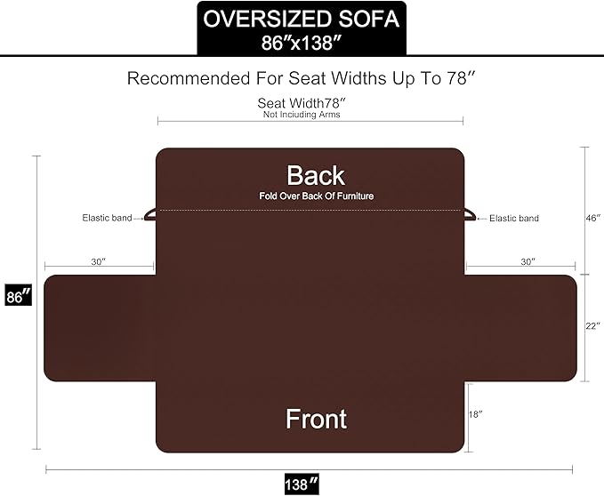 U-NICE HOME Large Sofa Cover Reversible Couch Cover for Dogs with Elastic Straps Water Resistant Furniture Protector for Pets Couch Cover for 4 Cushion Couch (Oversized Sofa, Grey/Beige)