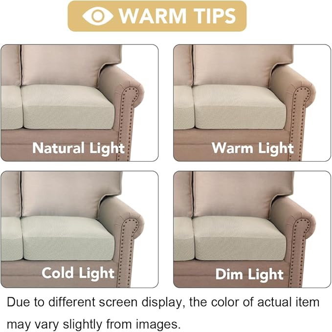 H.VERSAILTEX Super Stretch Individual Seat Cushion Covers - Sofa & Couch Cushion Slipcover Sets - Thick Jacquard Textured Twill Fabric (3 Piece, Island Fossi)