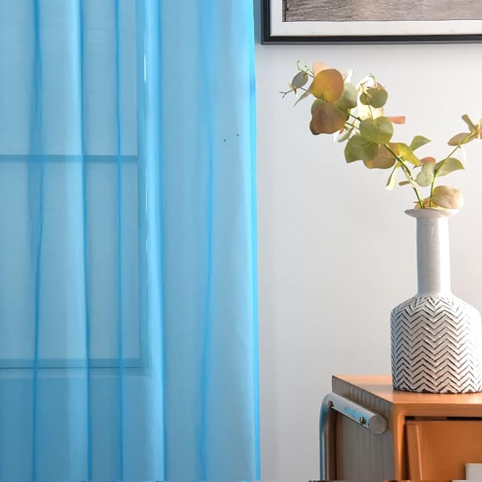 SpaceDresser Basic Rod Pocket Sheer Voile Window Curtain Panels Cyan Blue 1 Pair 2 Panels 52 Width 72 Inch Long for Kitchen Bedroom Children Living Room Yard(Cyan Blue,52 W x 72 L)