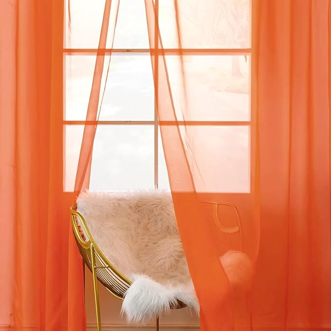 SpaceDresser Burnt Orange Sheer Curtains 4 Panels Rod Pocket Semi-Sheer Curtain 63 Inches Long Light Filtering Voile Window Drapes for Bedroom Living Room Kitchen, Each 52W x 63L