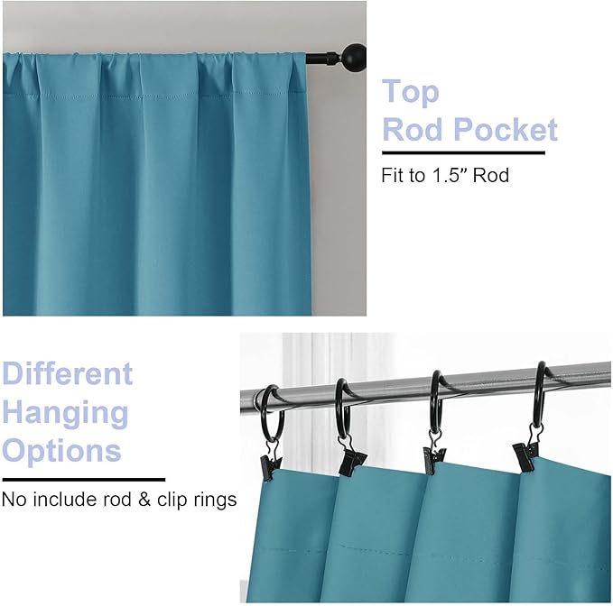 Simplebrand Ava Turquoise Blackout Curtains for Bedroom 96 Inches Long 2 Panels, Solid Thermal Insulated, Energy Saving Nursery Window Treatment Curtains Blackout Drapes, W40 x L96 Inch, Turquoise