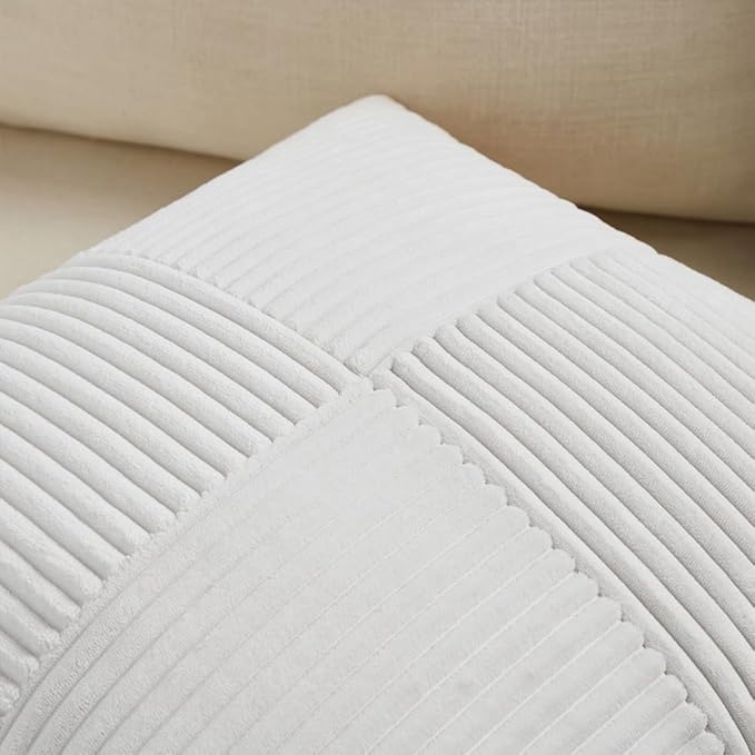 Fancy Homi 2 Packs White Lumbar Decorative Throw Pillow Covers 14x24 Inch for Couch Bed Sofa, Rustic Farmhouse Boho Home Decor, Soft Striped Corduroy Rectangle Accent Cushion Case 35x60 cm