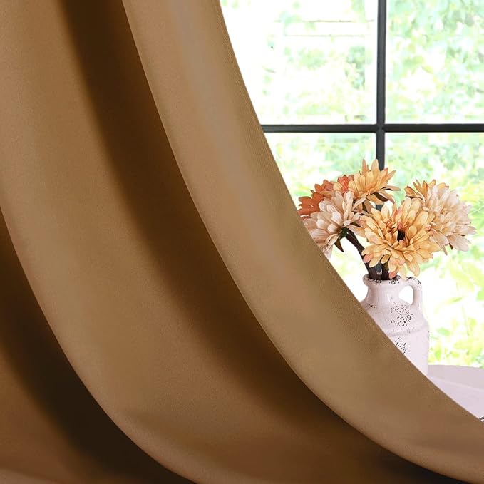 NICETOWN Sleek Blackout Curtains 54 inches Length for Small Windows, Noise Reducing and Block Draft Panels for Door Doorway Laundry Office Luxury Decor Theme (2 Panels, Gold Brown, W42 x L54 -Inch)