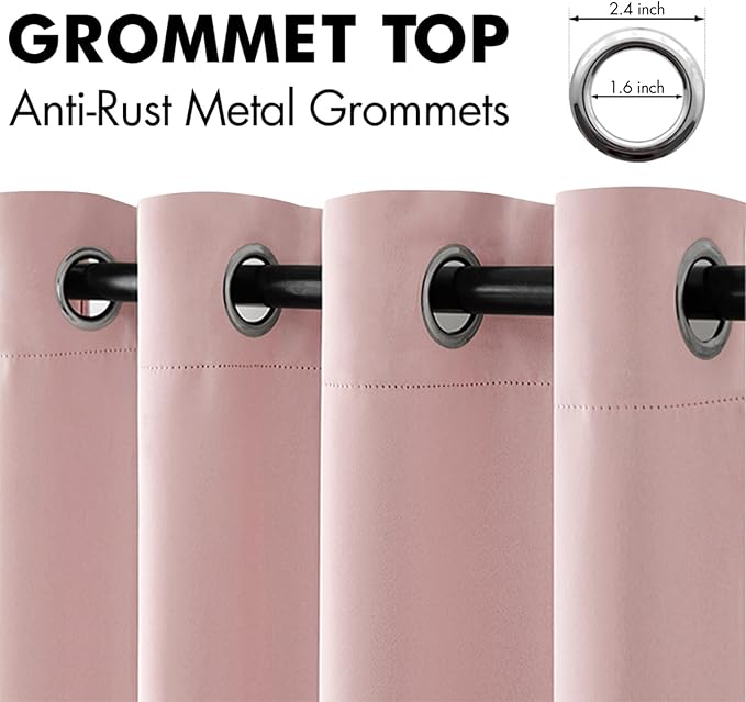 MIULEE Light Pink Room Darkening Curtains Thermal Insulated Drapes Solid Window Treatment Set Grommet Top Light Blocking Blackout Curtain for Living Room/Bedroom 2 Panels 52 x 84 inch Baby Pink