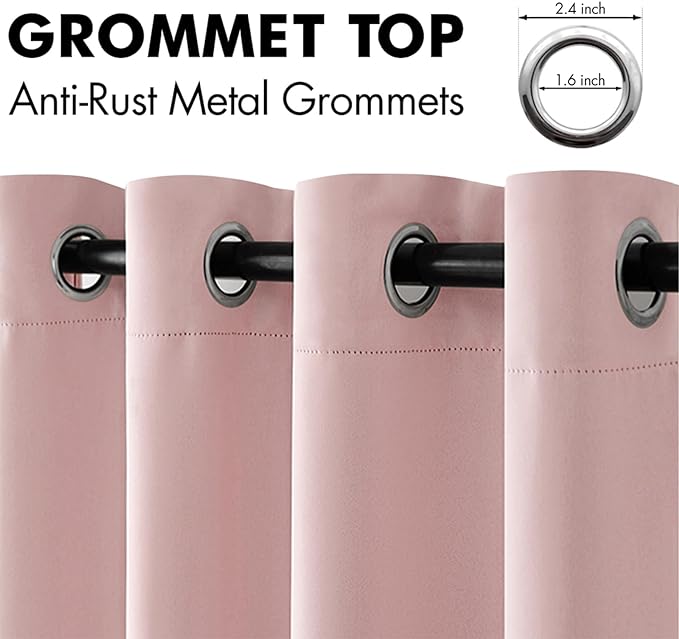 MIULEE Room Darkening Curtains Thermal Insulated Black Out Drapes Solid Window Treatment Grommet Light Blocking Blackout Curtain for Living Room Bedroom 2 Panels Set 52 x 54 inch Length Baby Pink