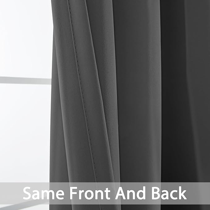Yakamok 84 Inch Long Blackout Curtains for Bedroom, Thermal Insulated Room Darkening Curtains, Light Blocking Blackout Drapes for Living Room- 2 Panels,42x84 Inch, Charcoal Grey