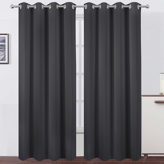 LEMOMO Blackout Curtains 66 x 84 inch/Dark Grey Curtains Set of 2 Panels/Thermal Insulated Room Darkening Bedroom Curtains