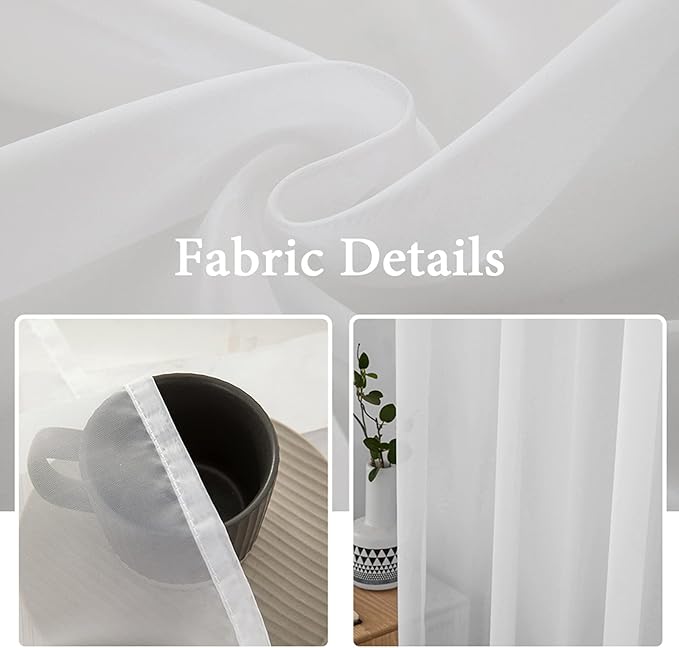 MIULEE 2 Panels Solid Color White Sheer Window Curtains Elegant Window Voile Panels/Drapes/Treatment for Bedroom Living Room (54 X 78 Inches White)