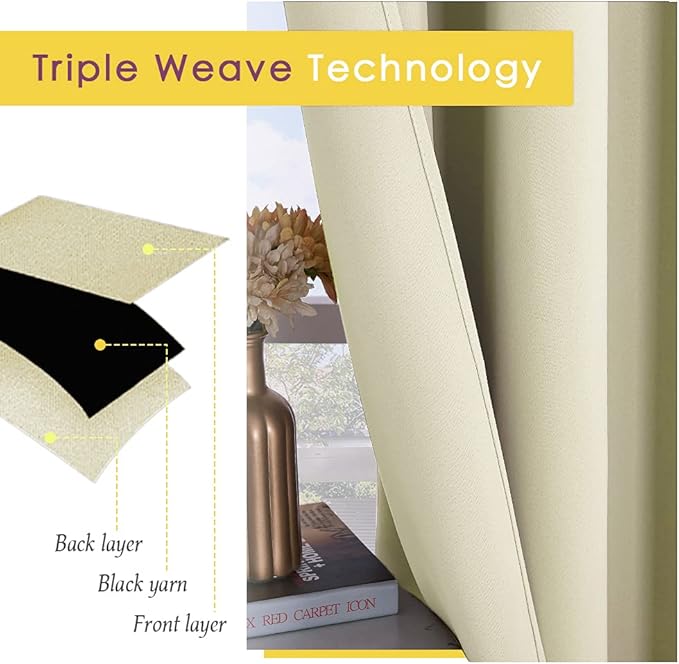 NICETOWN Room Darkening Draperies Window Curtain Panels, Thermal Insulated Grommet Room Darkening Curtains for Bedroom (Beige, 2 Panels, W70 x L108 -inch)